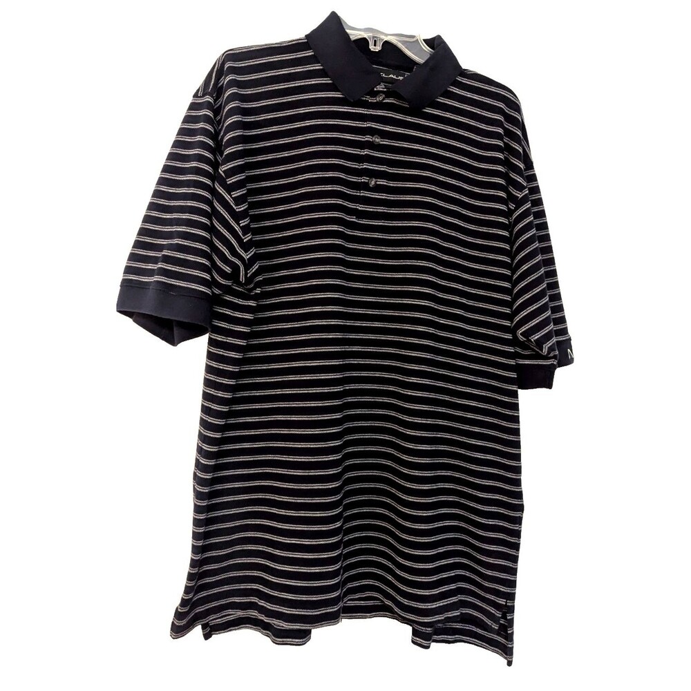 Vtg Nicklaus Short Sleeve Shirt Men's 100% Cotton Navy Blue Stripe NWOT